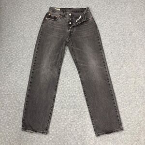 Levis 501 Jeans Womens 24x30 Black Gray Button Fly High Rise Straight Leg Denim